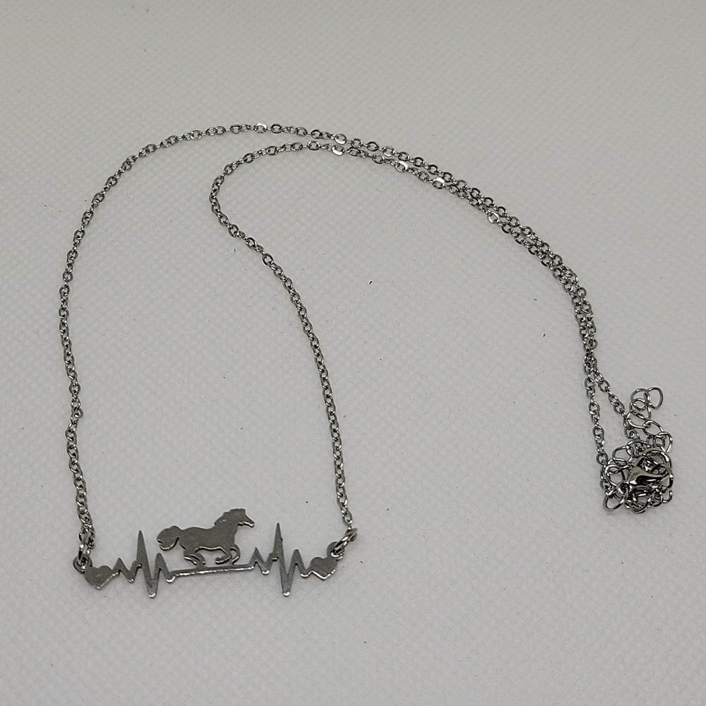 Western Heartbeat Horse 17" + 2" Silver Tone Necklace